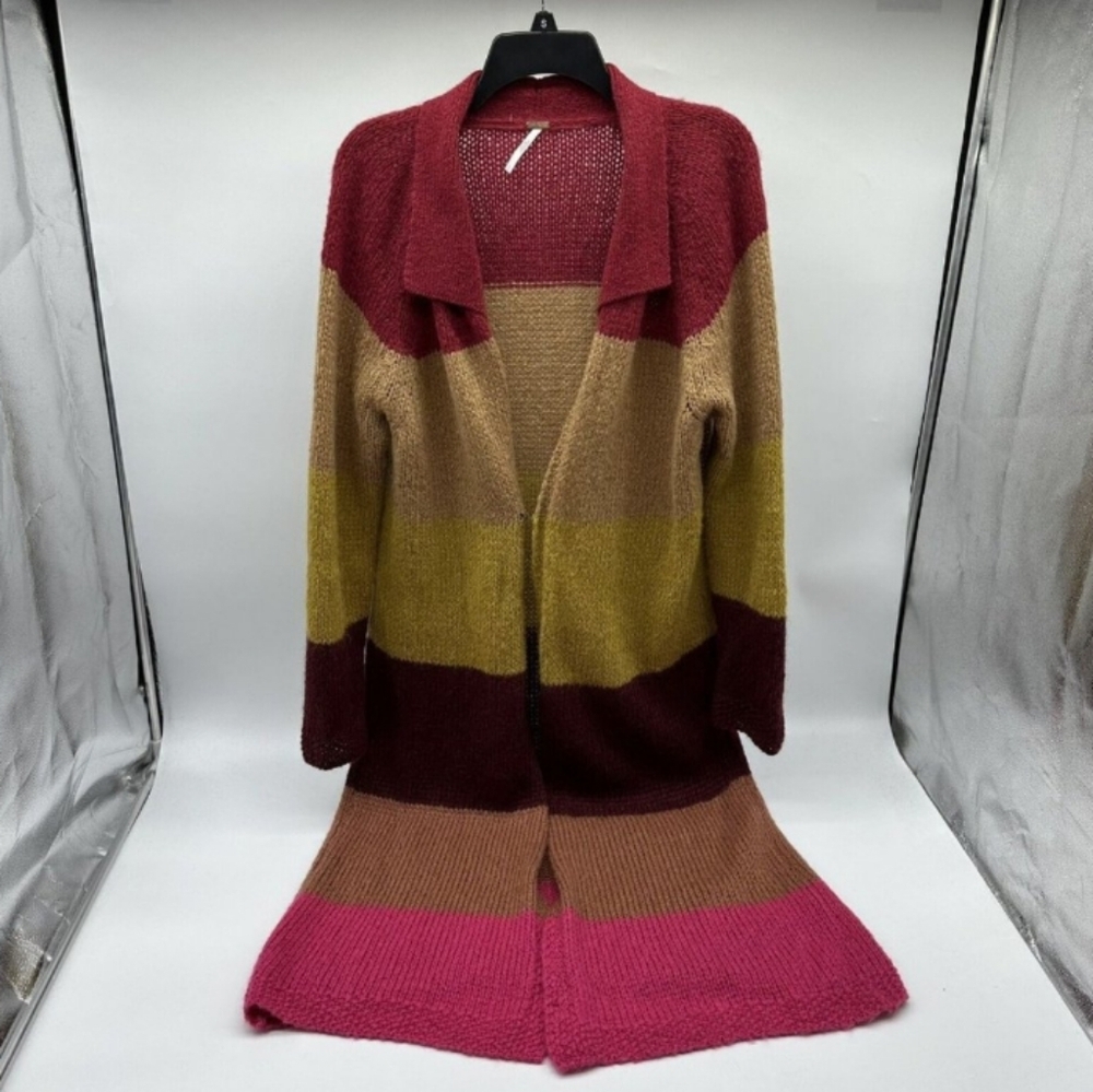 Free People Over The Rainbow Multicolor Long Striped Cardigan Sweater Large - Picture 8 of 16